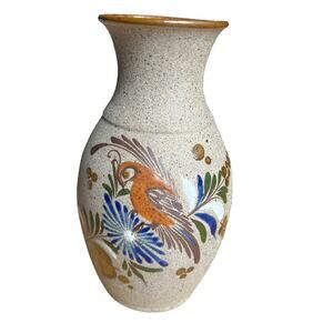 Mexican Pottery Stoneware vase handmade glazed quail 7.5”